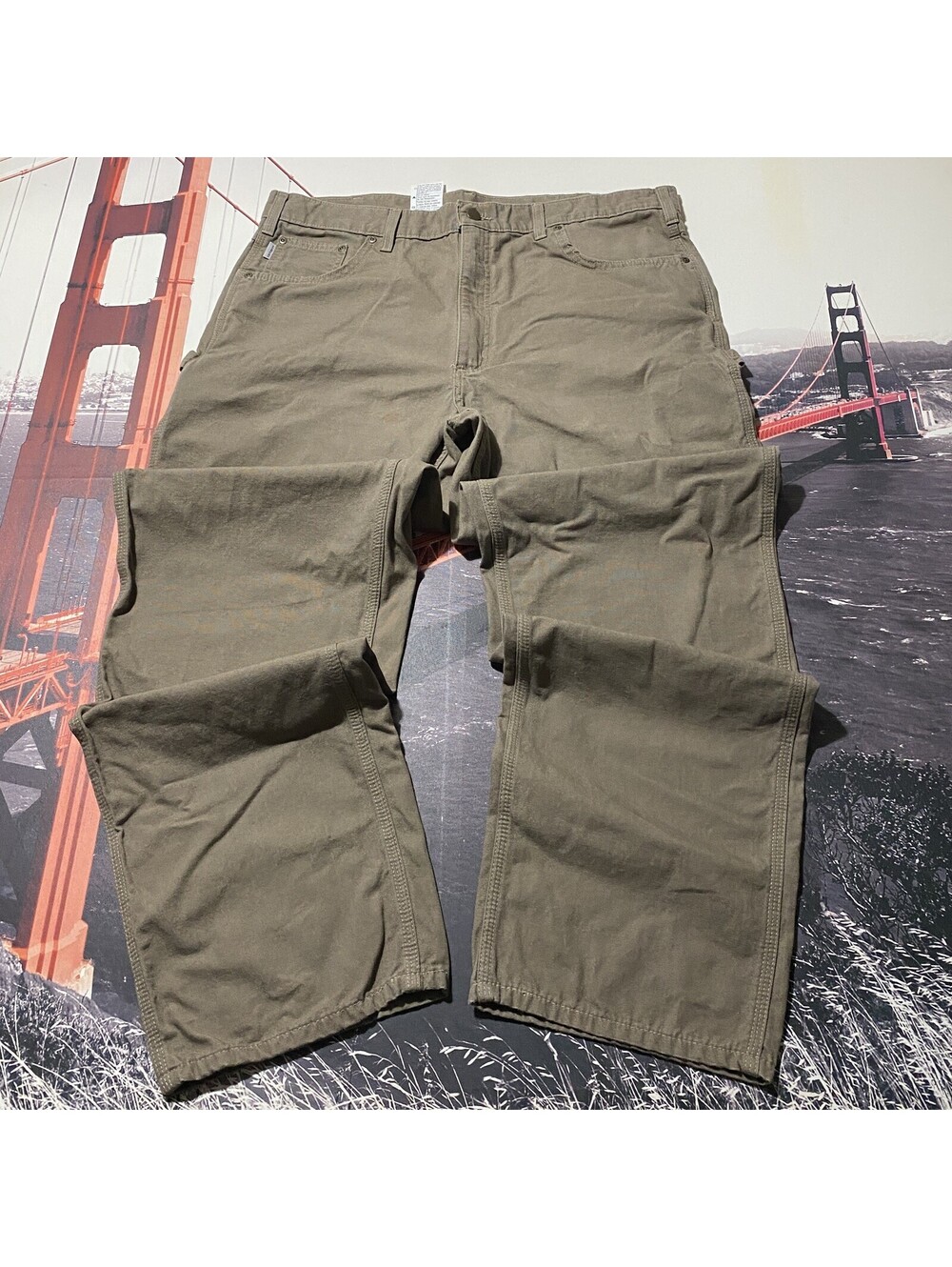 Carhartt Pants Mens Size 38x34 Loose Fit Carpenter Tan Canvas Workwear Pockets